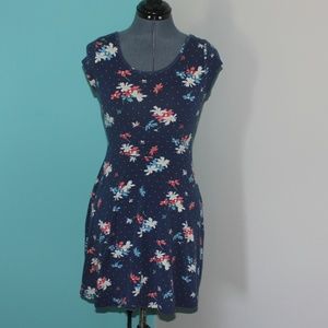 SO Blue Crossing Back Dress with Flowers Medium